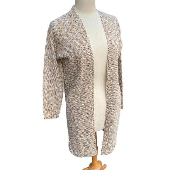 American Rag Oatmeal Brown Longline Loose Knit Open Front Cardigan-Sweater-S - Picture 1 of 15